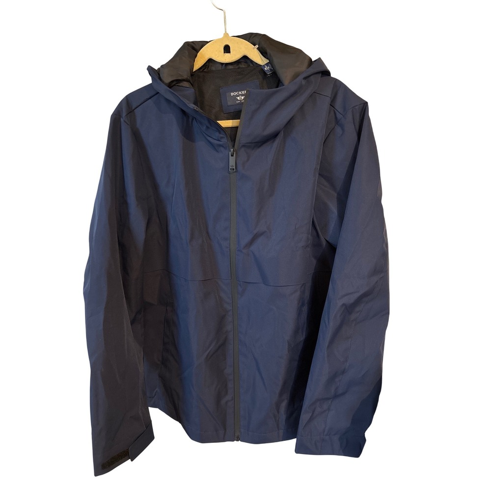 Dockers Smart Series Hooded Jacket Mens Medium Navy NEW Water Resistant Stretch